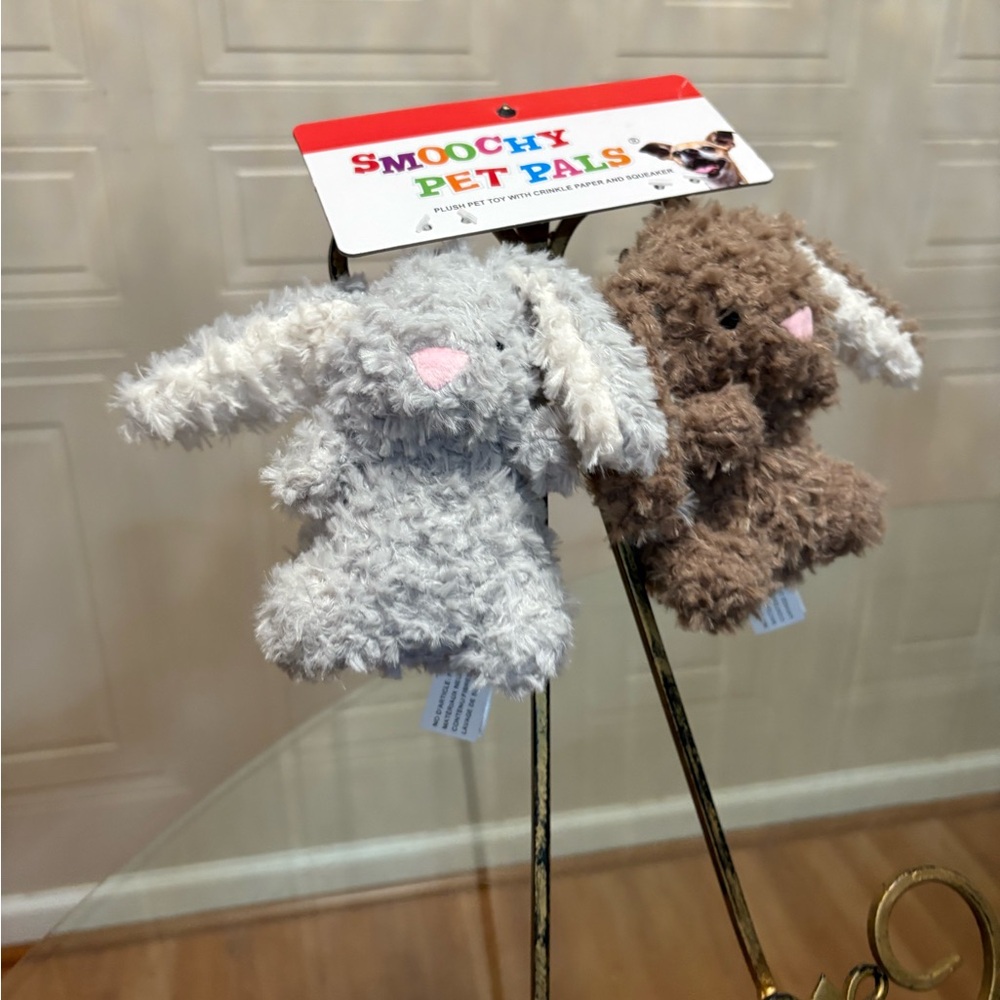 Smoochy Pet Pals ~SqueakyCrinkle Dog Toy. Bunnies 5.5”